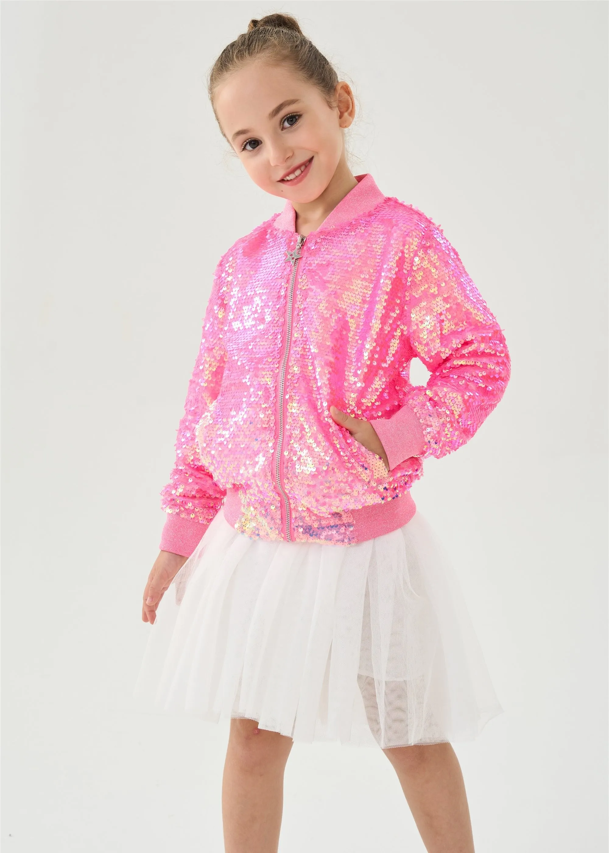 2Bunnies Girls' Candy Shimmer Sequin Bomber Jacket