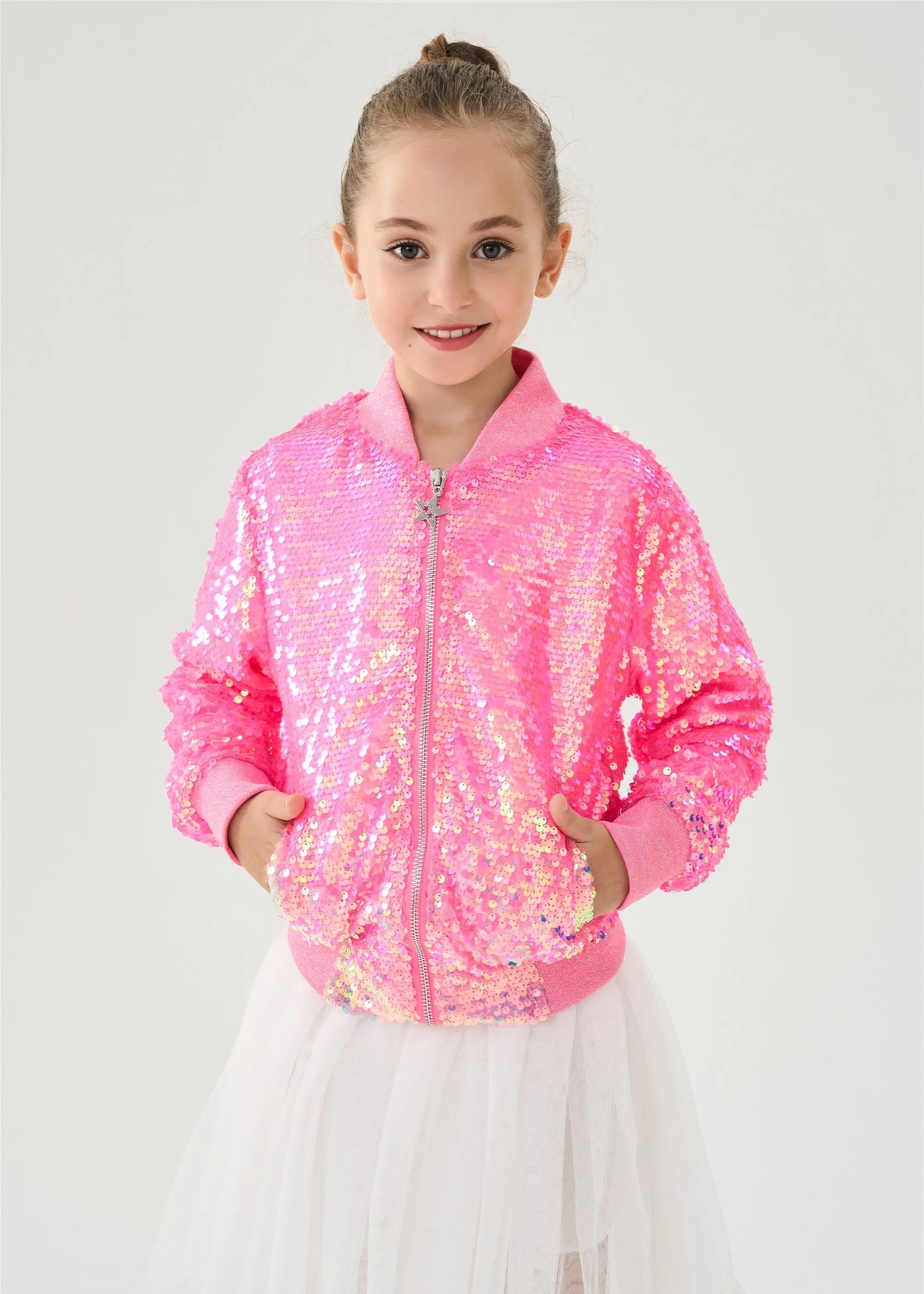 2Bunnies Girls' Candy Shimmer Sequin Bomber Jacket