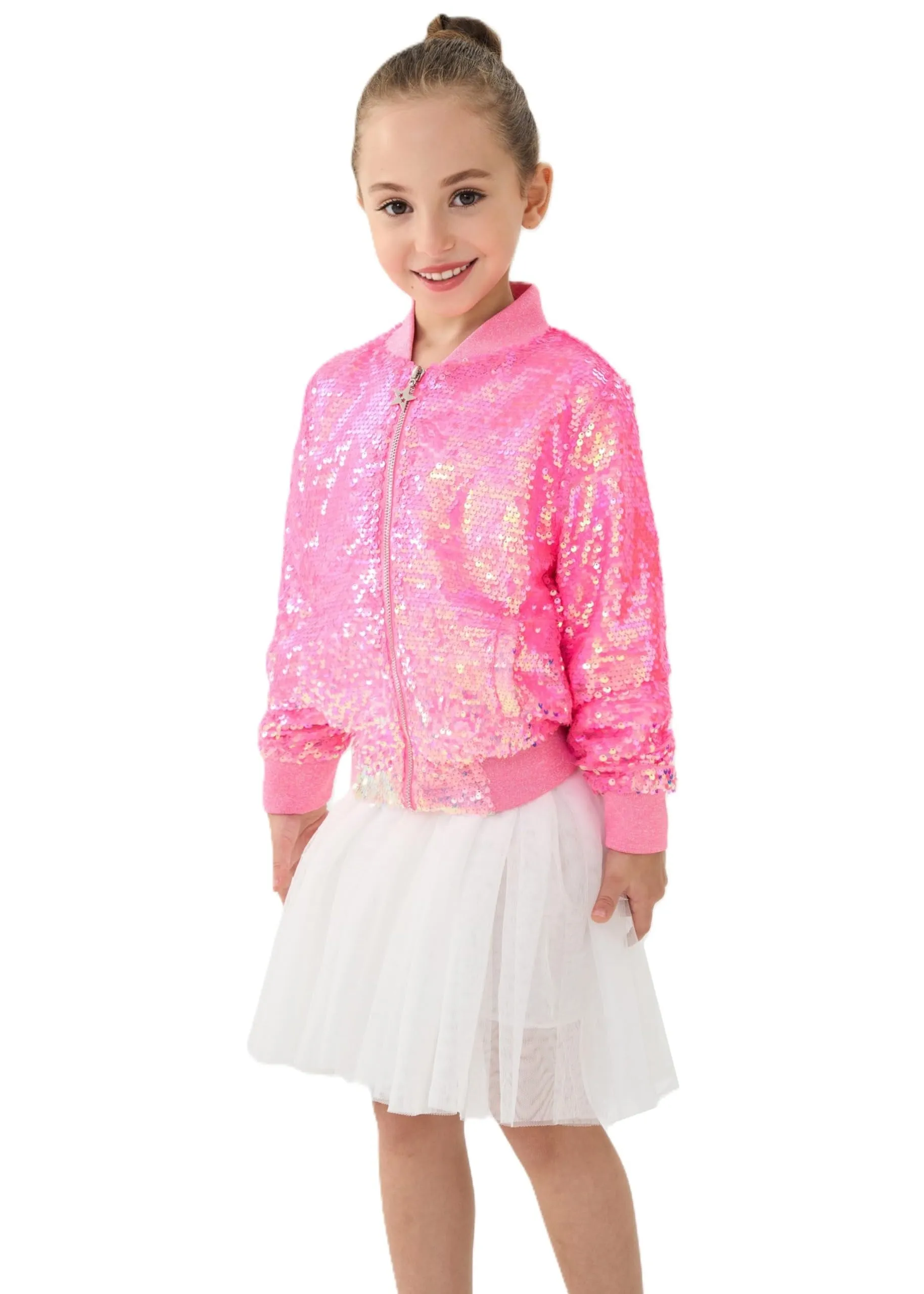 2Bunnies Girls' Candy Shimmer Sequin Bomber Jacket