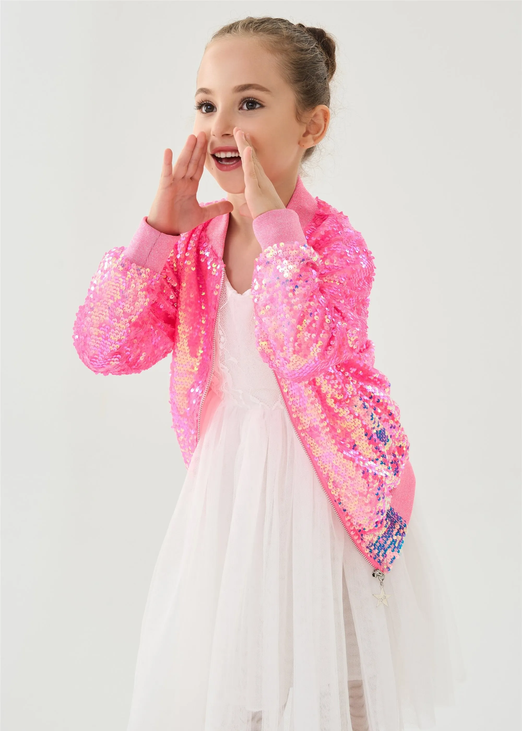 2Bunnies Girls' Candy Shimmer Sequin Bomber Jacket