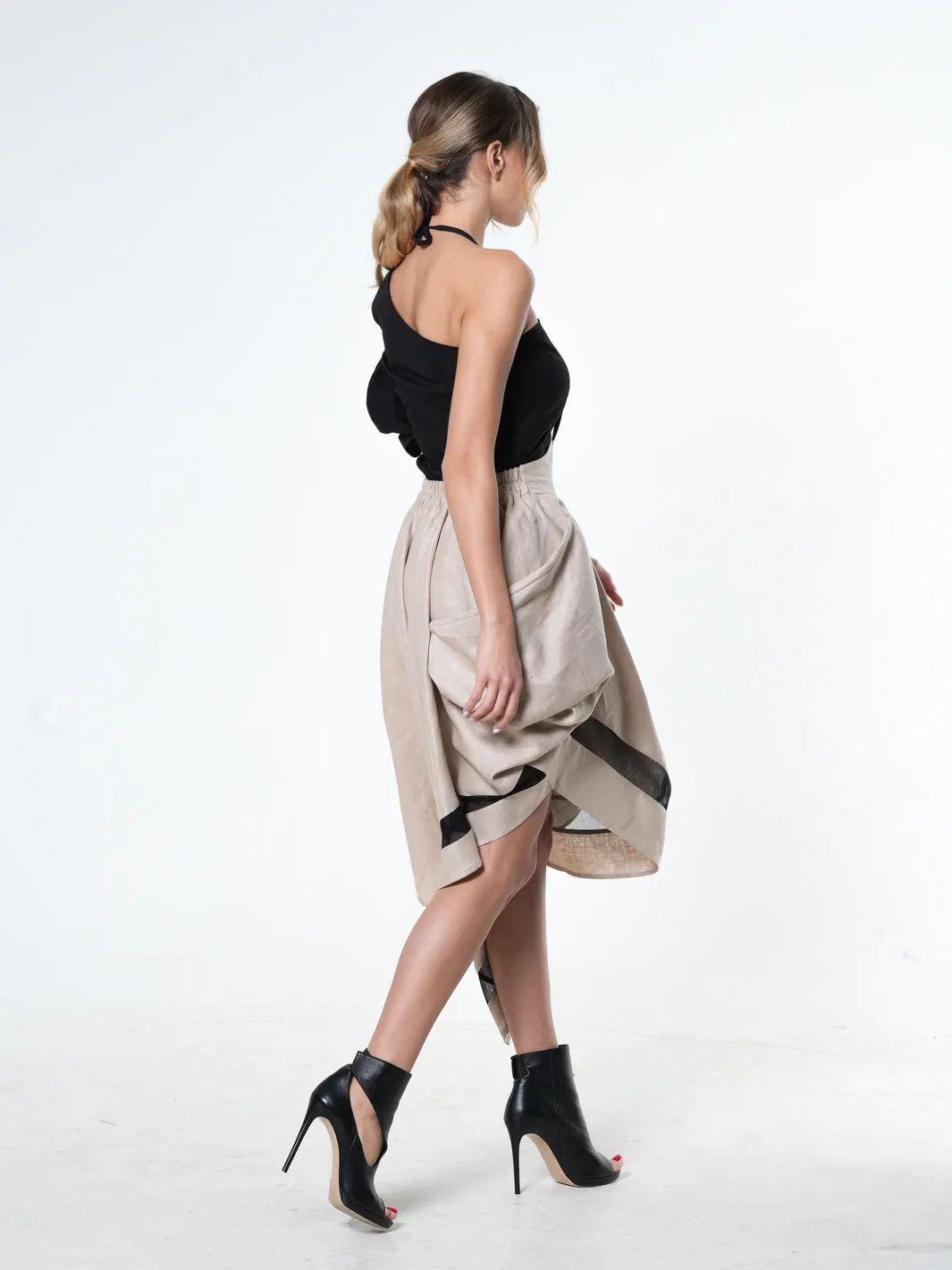 Avant Garde Linen Skirt With Ties In Beige