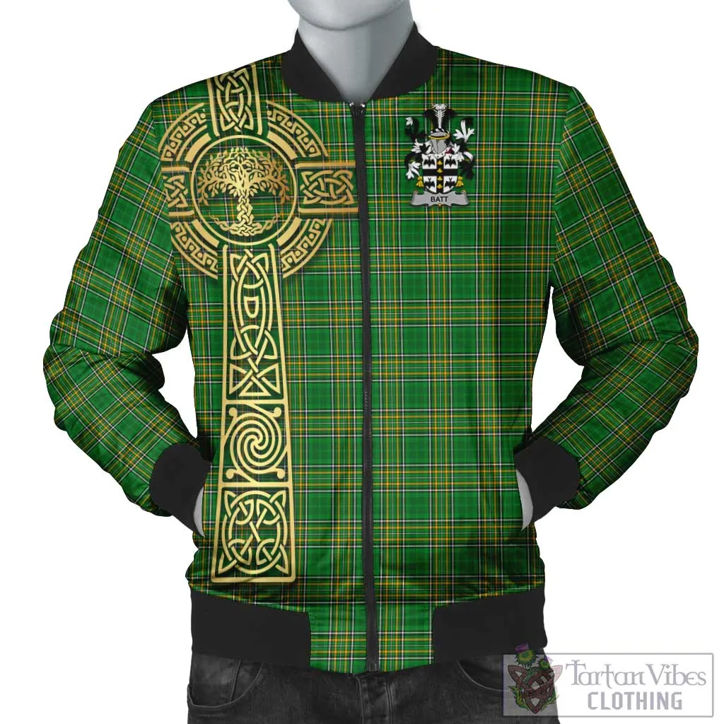 Batt Irish Clan Tartan Bomber Jacket with Coat of Arms Celtic Tree of Life Style