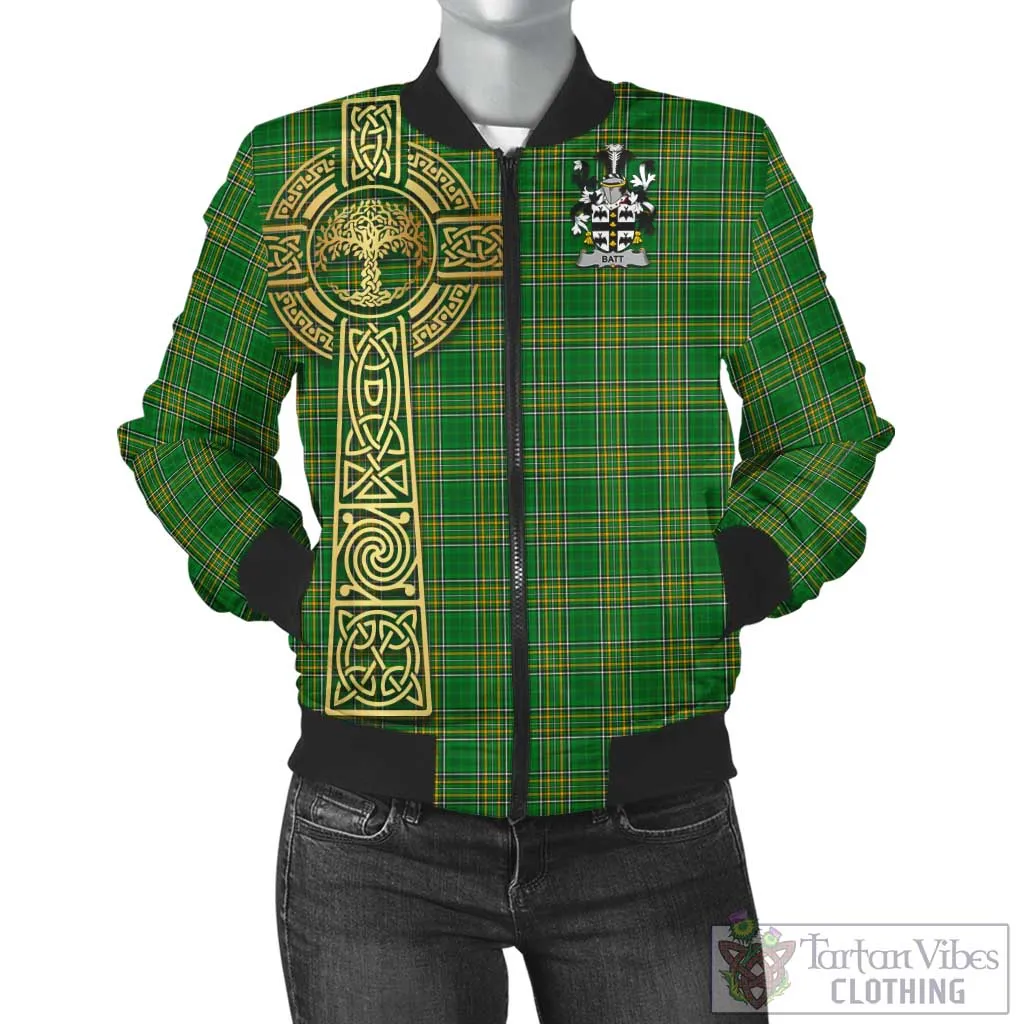 Batt Irish Clan Tartan Bomber Jacket with Coat of Arms Celtic Tree of Life Style