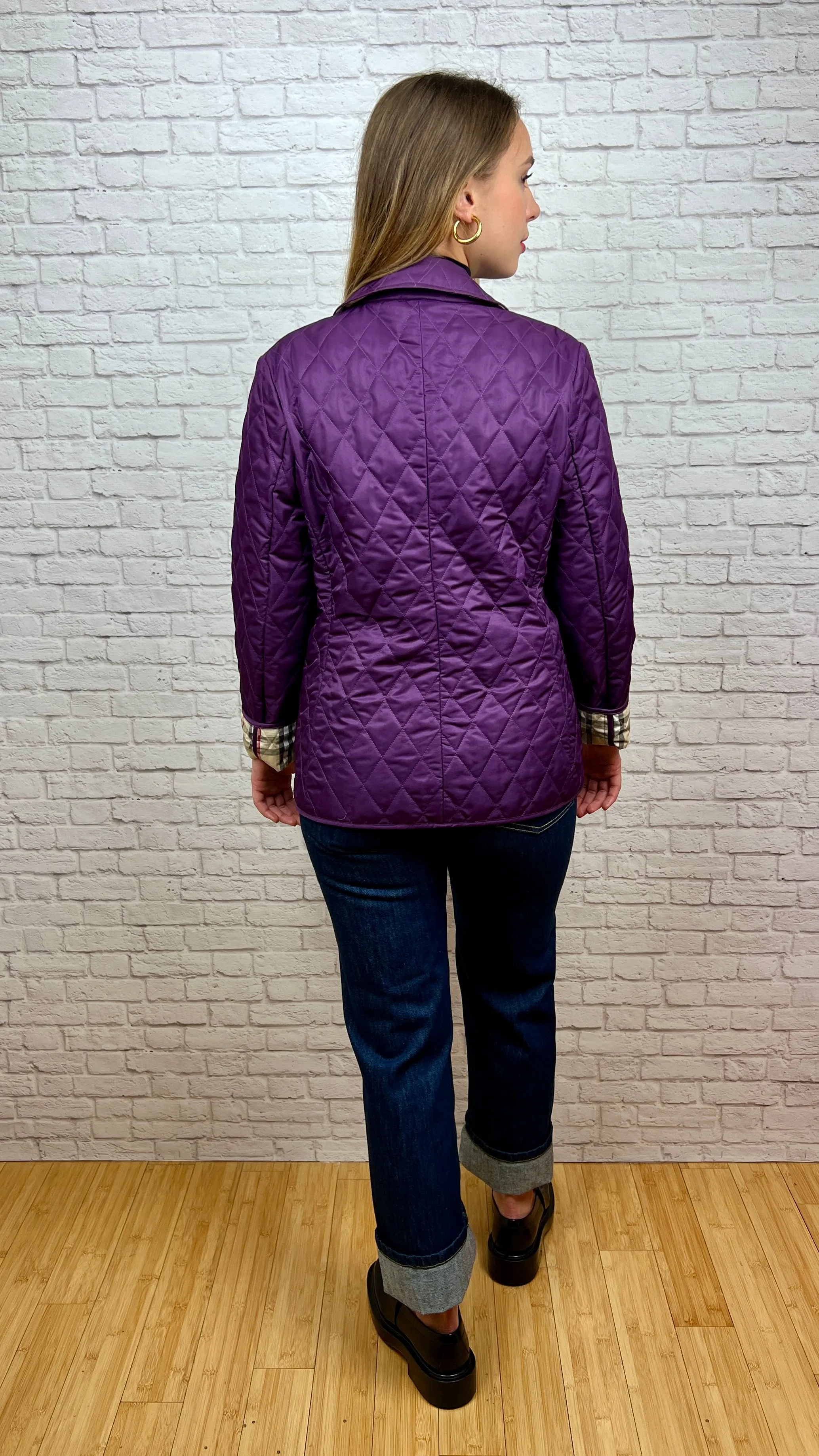 BURBERRY Quilted Shell Jacket, Size Small, Purple