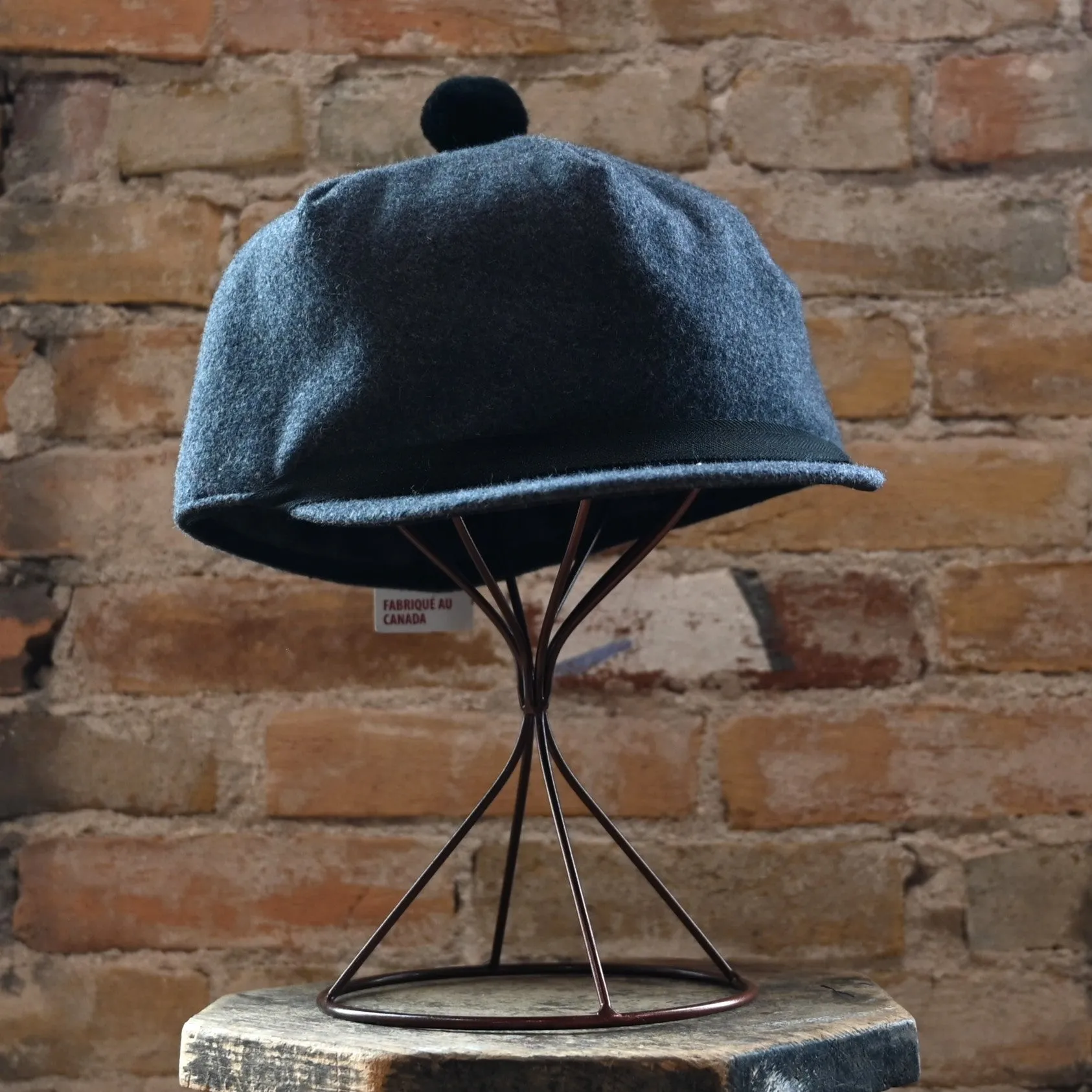 Crown Cap Solid Charcoal Wool Blend Melton Stockman Cap