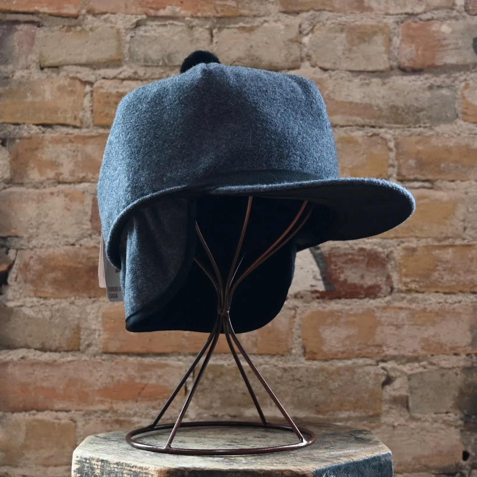 Crown Cap Solid Charcoal Wool Blend Melton Stockman Cap