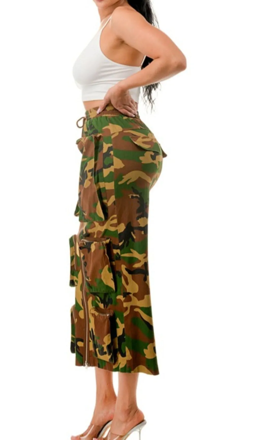 Front Zip Camo Cargo Skirt