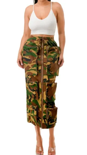 Front Zip Camo Cargo Skirt