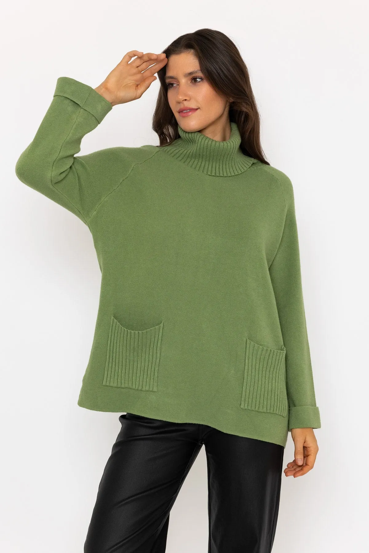 Green Cowl Neck Polo Jumper