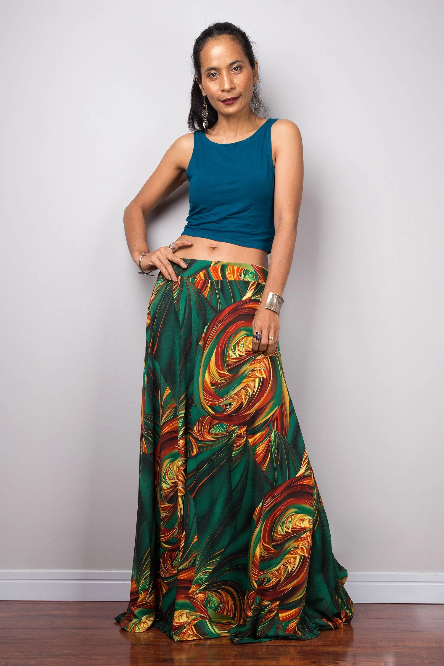 High waist skirt | Tropical maxi skirt | Floor length women's skirt