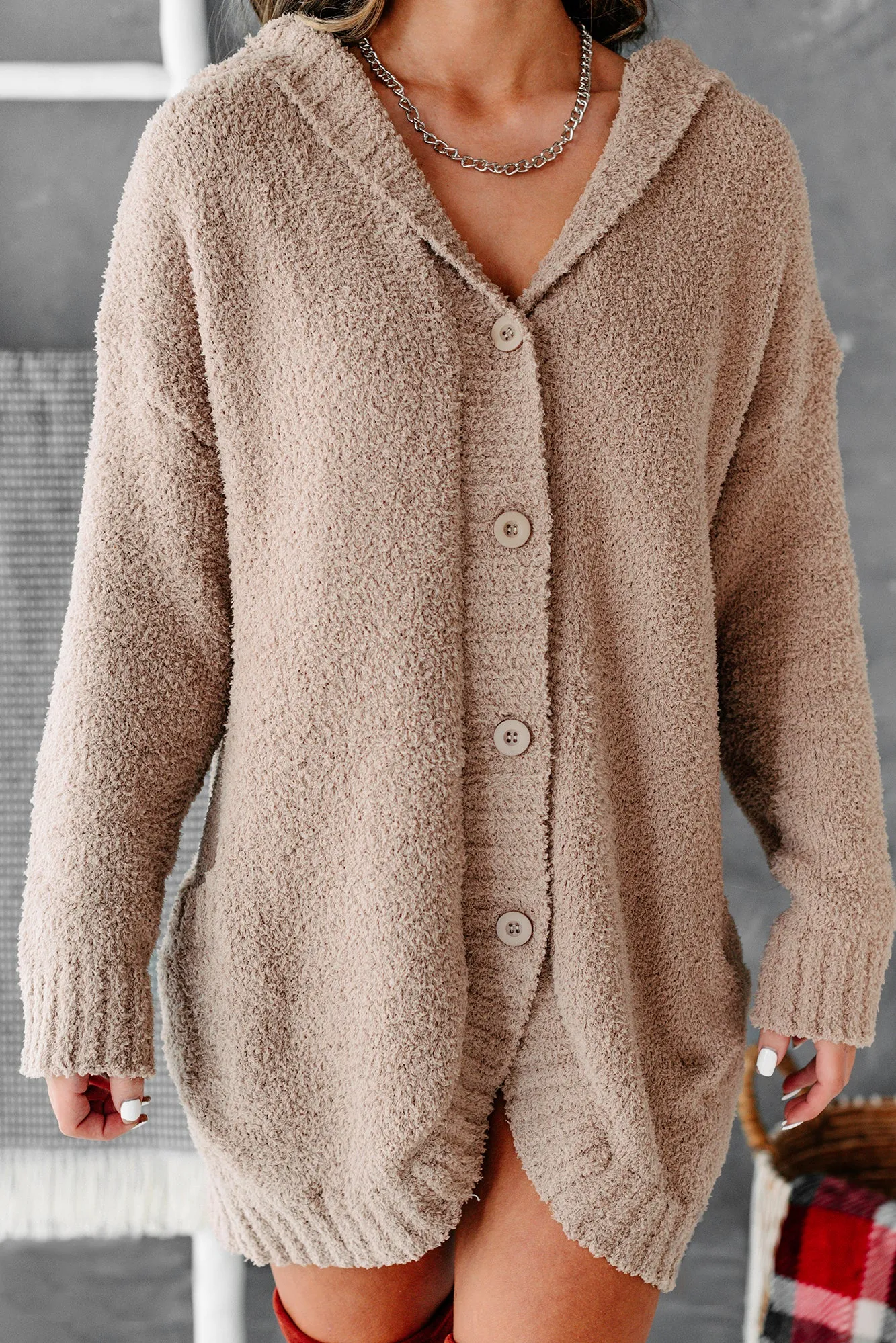 Hold Me Forever Fuzzy Sweater Knit Hooded Cardigan (Mocha)