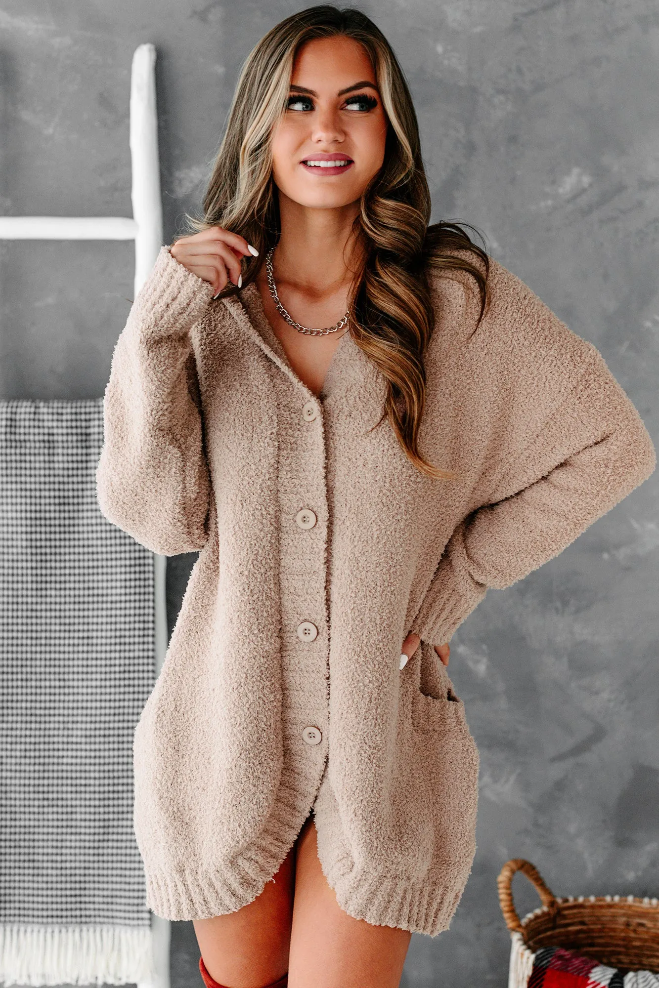 Hold Me Forever Fuzzy Sweater Knit Hooded Cardigan (Mocha)