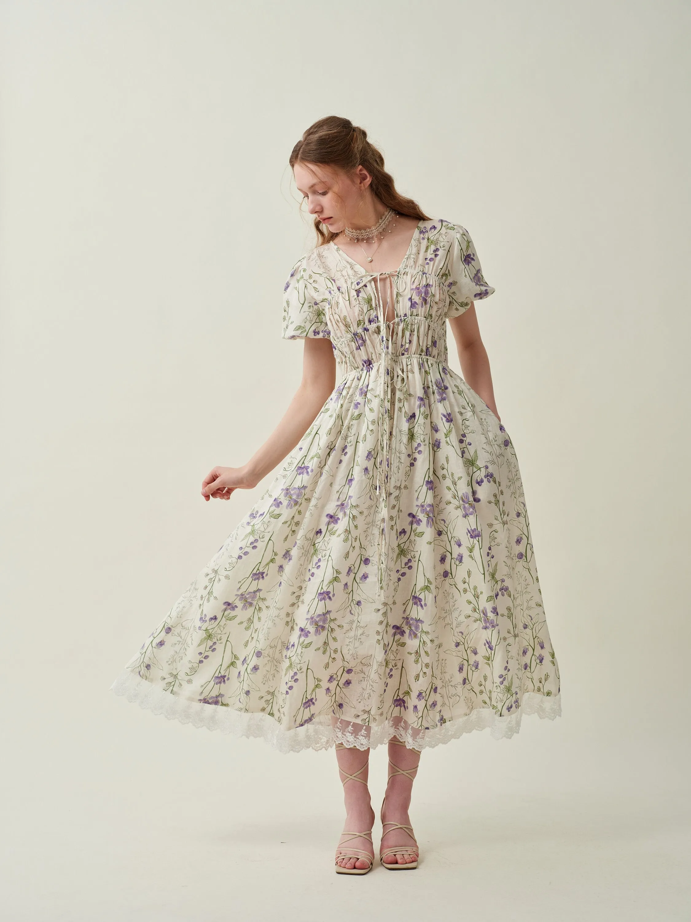 Iris 23 | Floral 100% linen dress