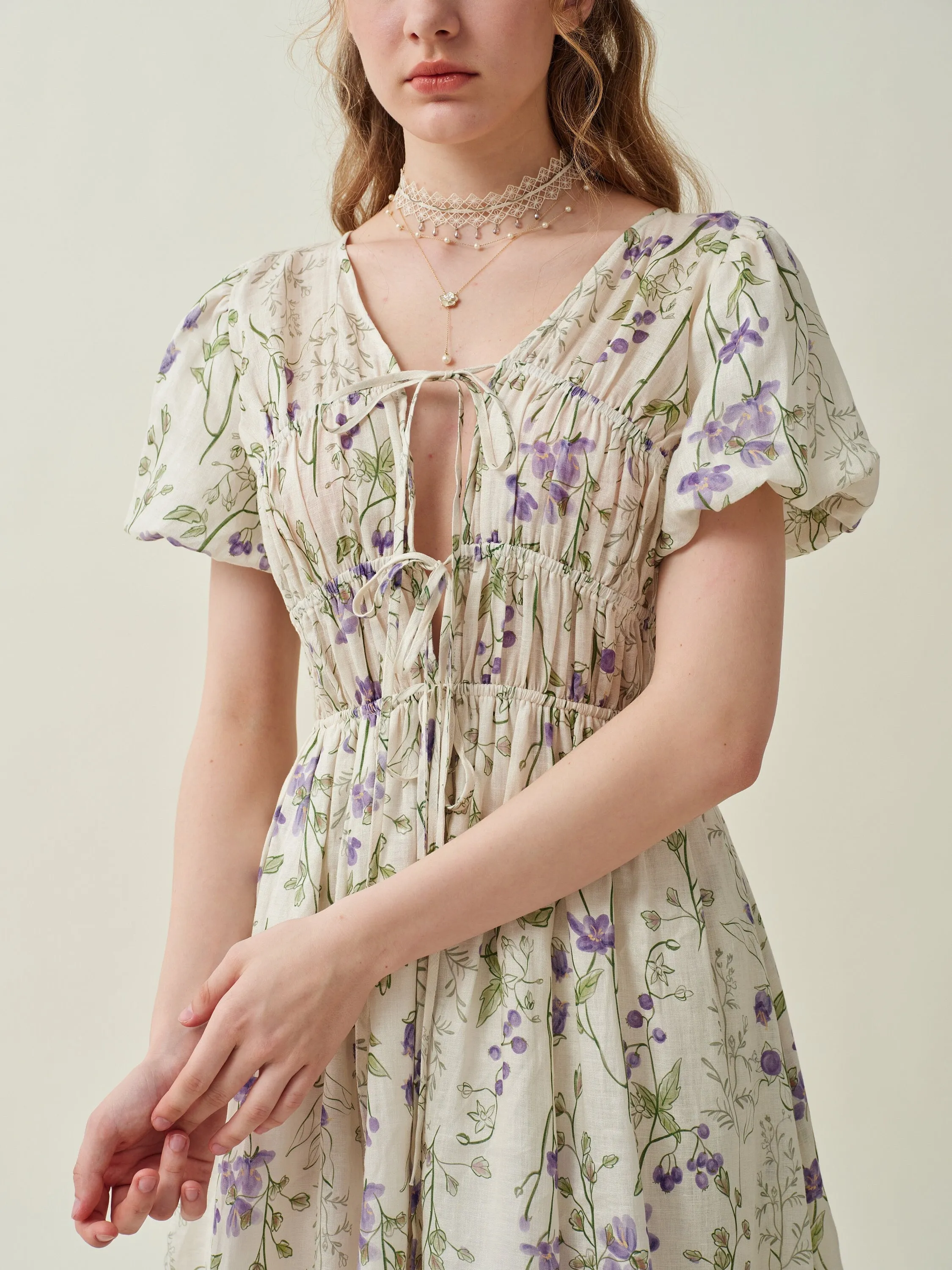 Iris 23 | Floral 100% linen dress