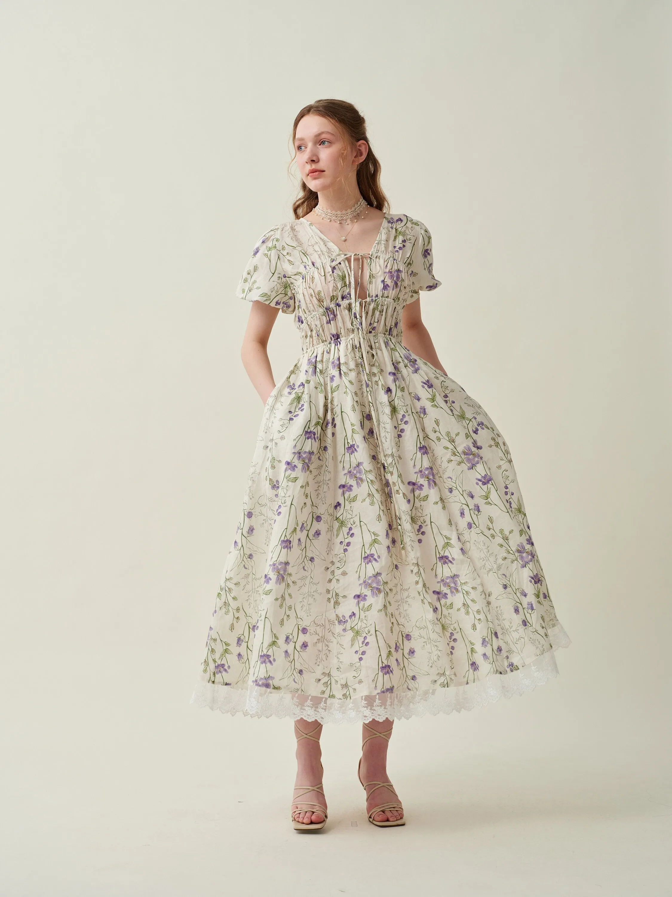 Iris 23 | Floral 100% linen dress