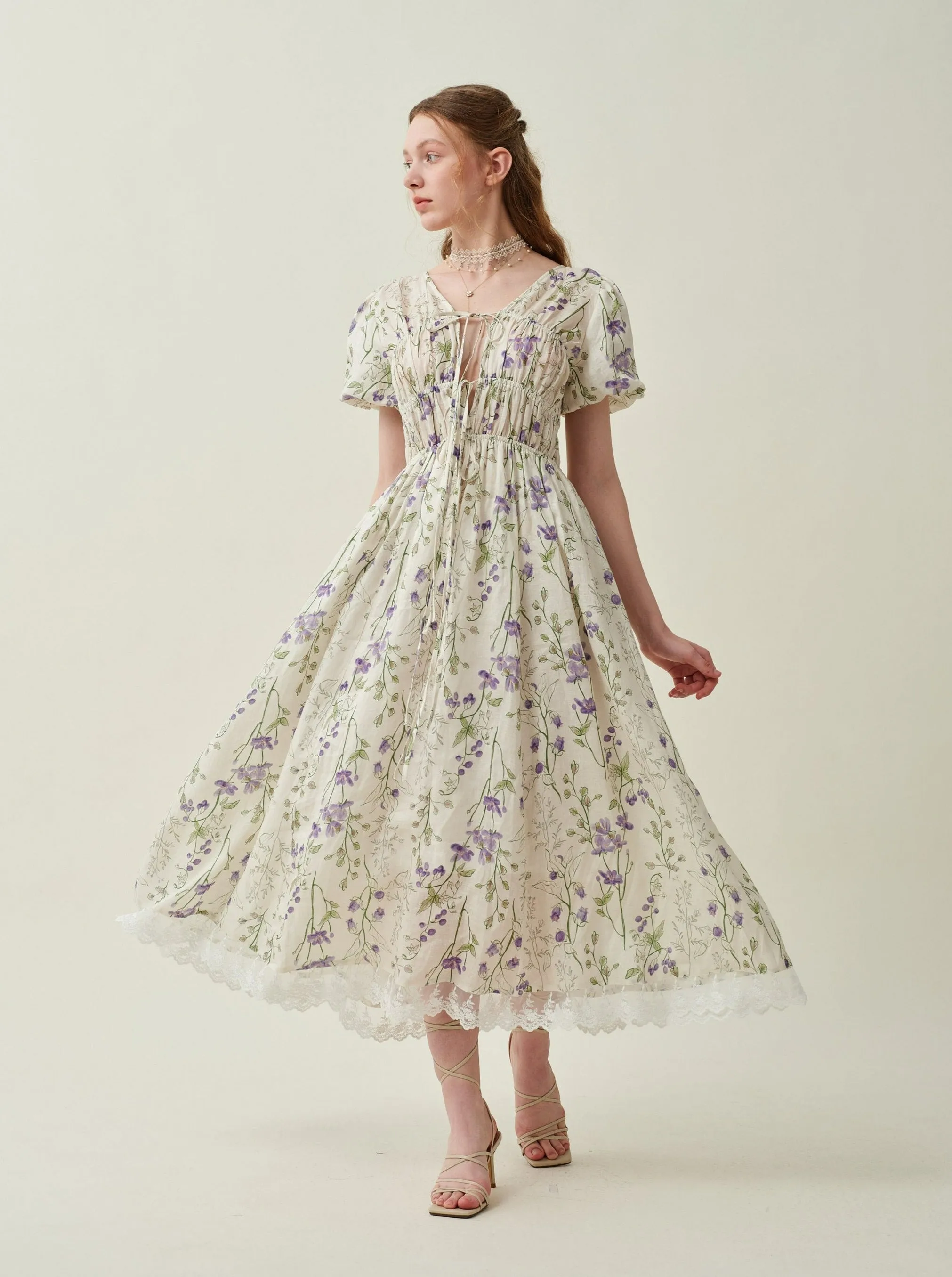 Iris 23 | Floral 100% linen dress