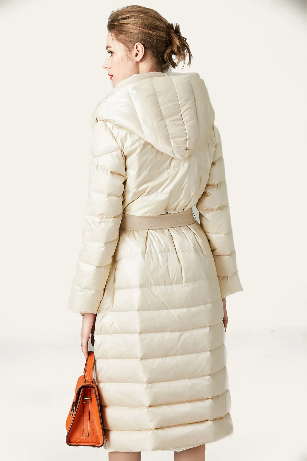 Ivory Button Quilted Puffer Jacket with Faux Fur Hood