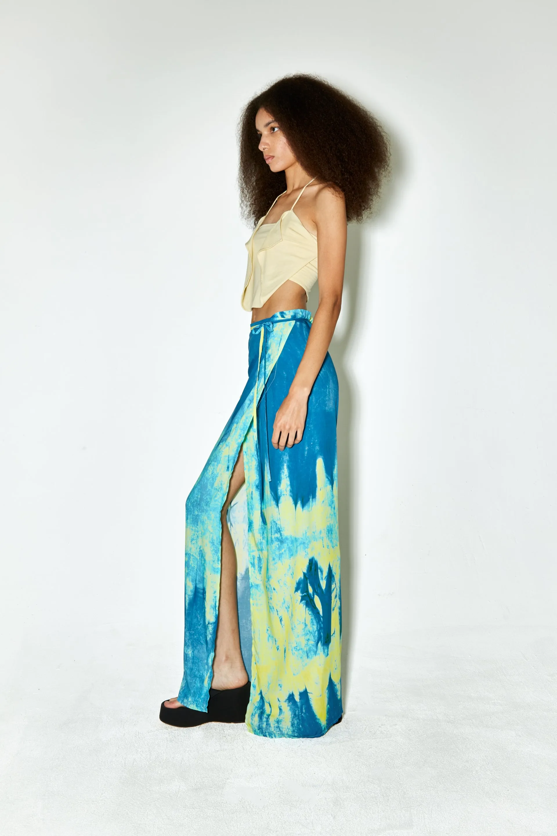 JELLIE long pareo skirt blue yellow print