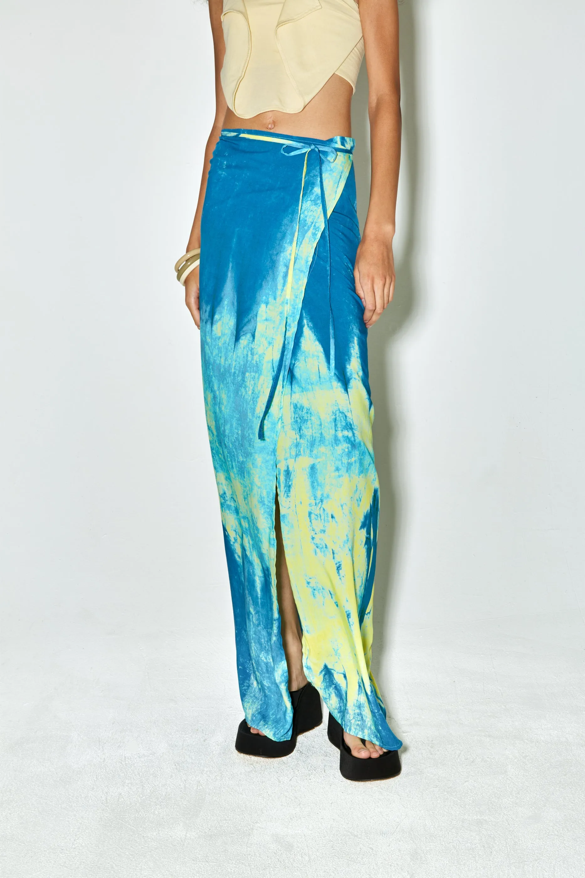 JELLIE long pareo skirt blue yellow print