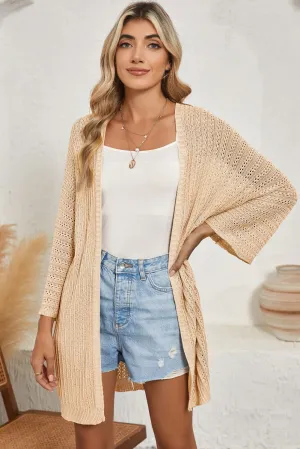 Khaki Hollow-out Bracelet Sleeve Knit Cardigan - Unique Design