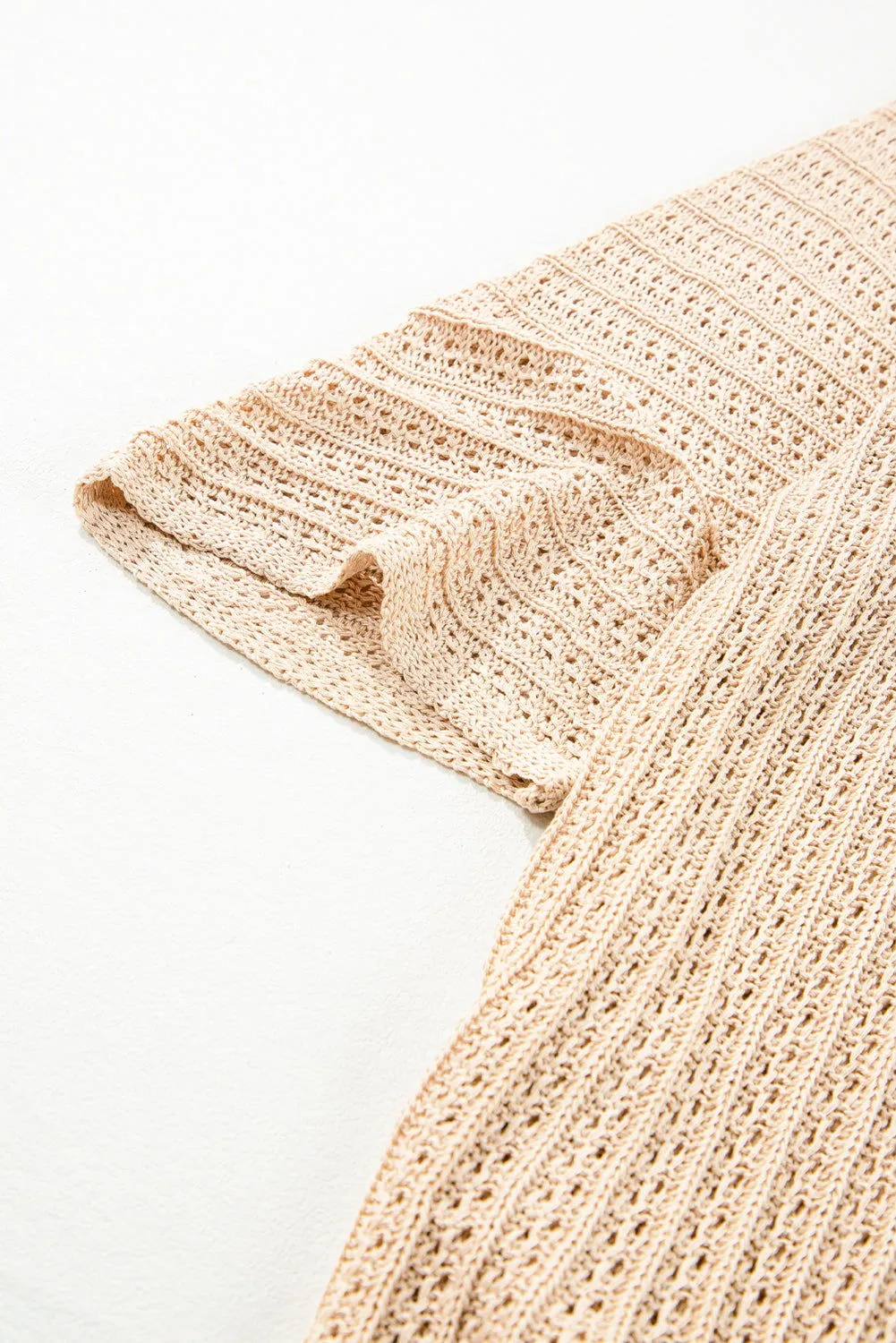 Khaki Hollow-out Bracelet Sleeve Knit Cardigan - Unique Design