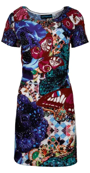 ladies-short-sleeve-dress-with-multicolor-pattern-print-rhinestones-ks-126062