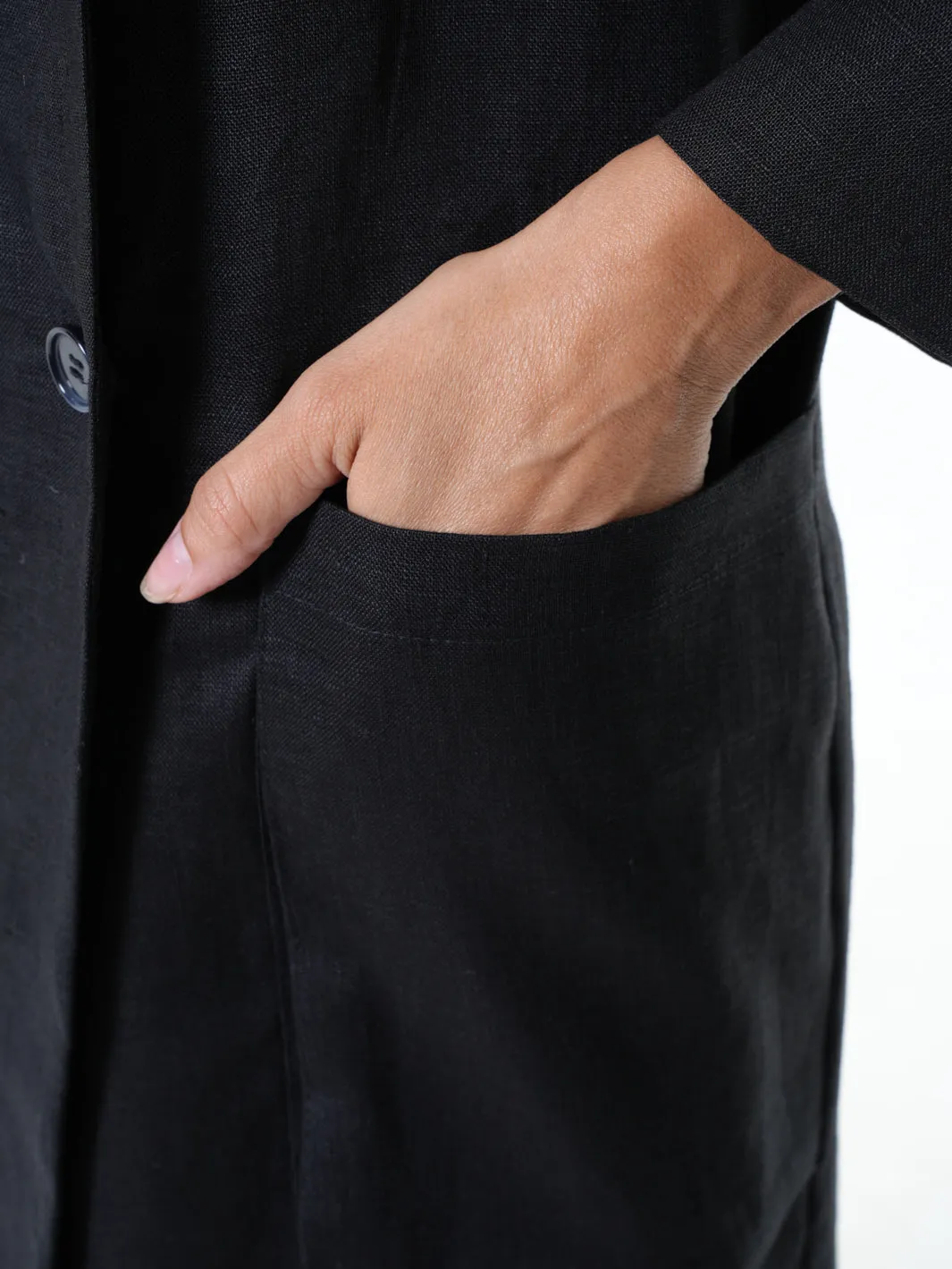 Long Black Linen Blazer