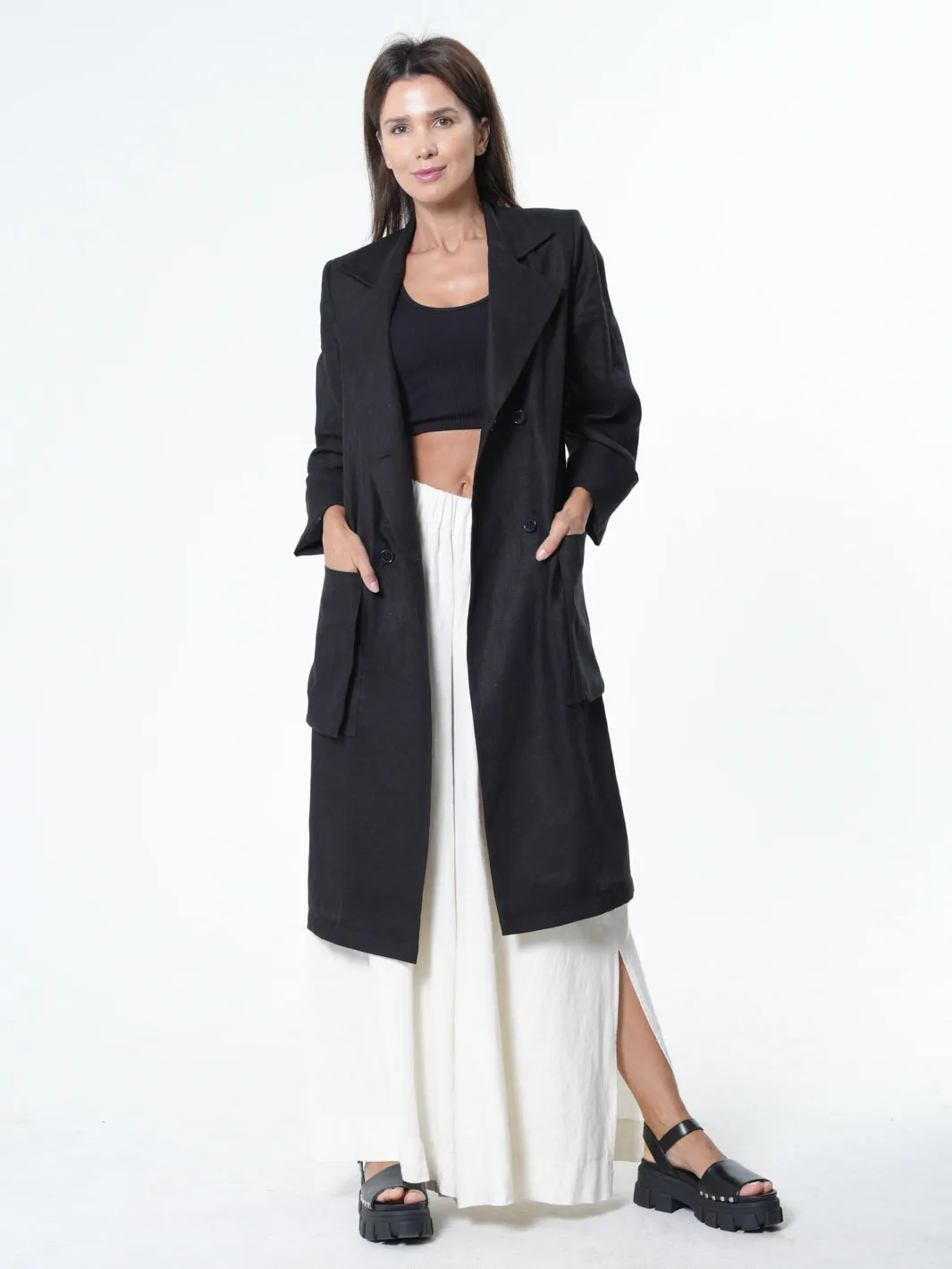 Long Black Linen Blazer