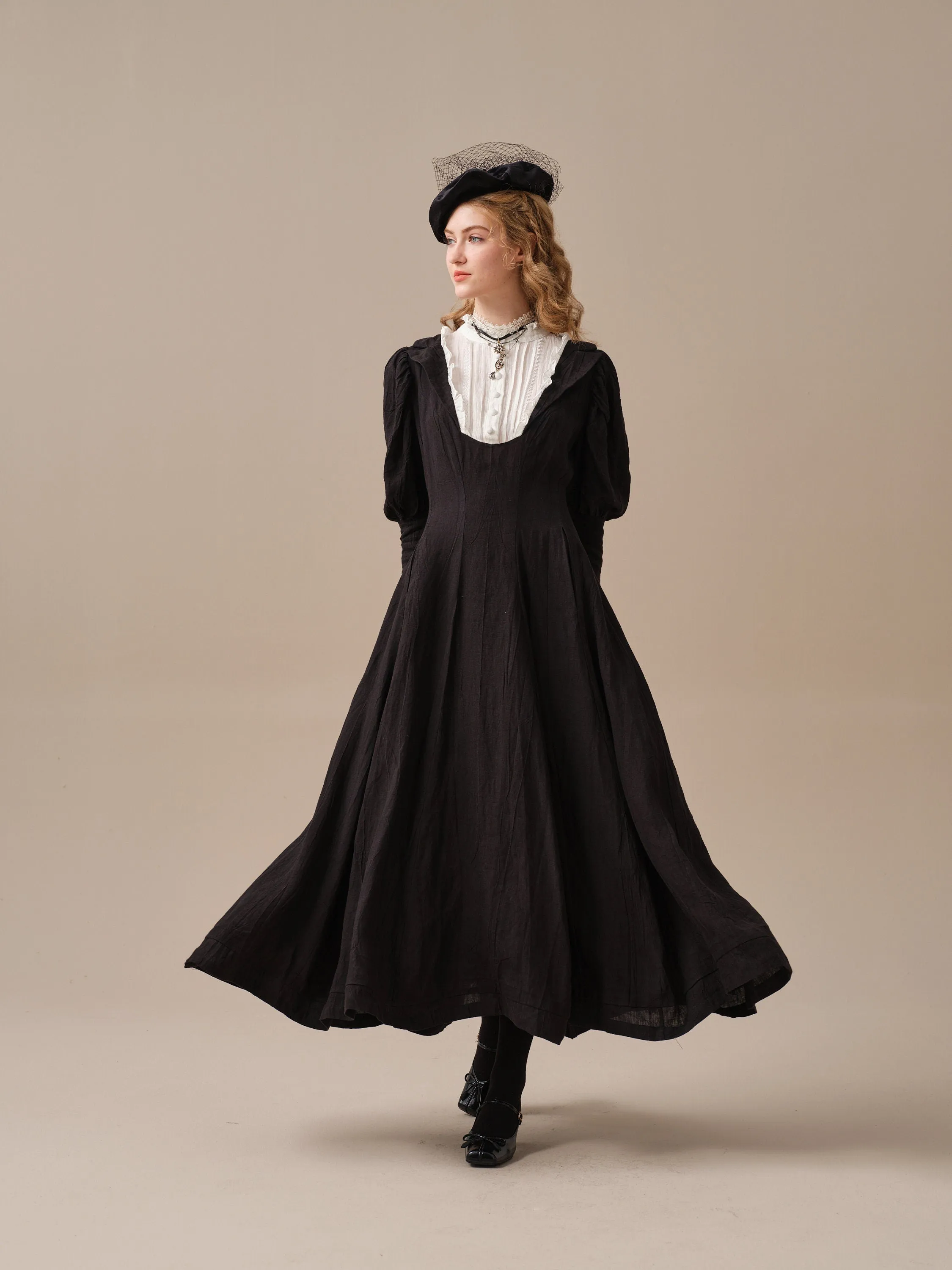 Luna 19 | 100% linen pintucked black dress