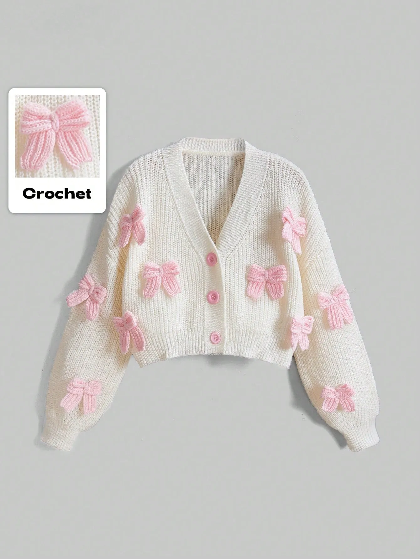 Luxury Pink Three-Dimensional Bow Minimalist Cardigan