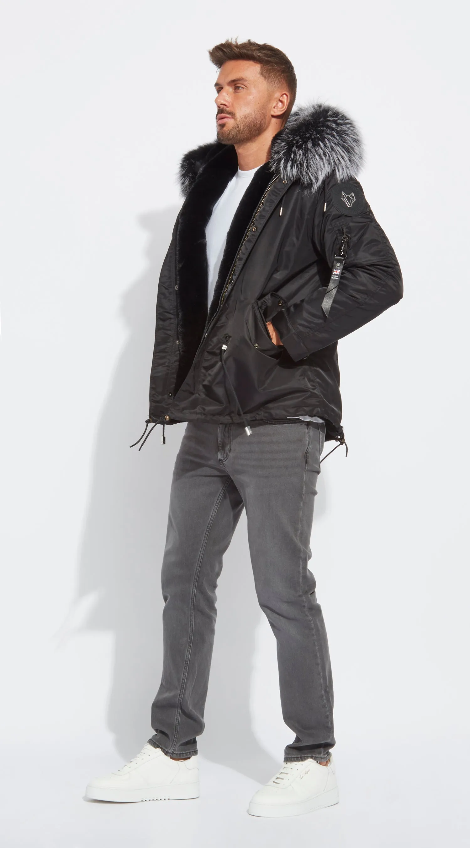 Mens Black Water-Repellent Luxy Fur Parka - Black Mist