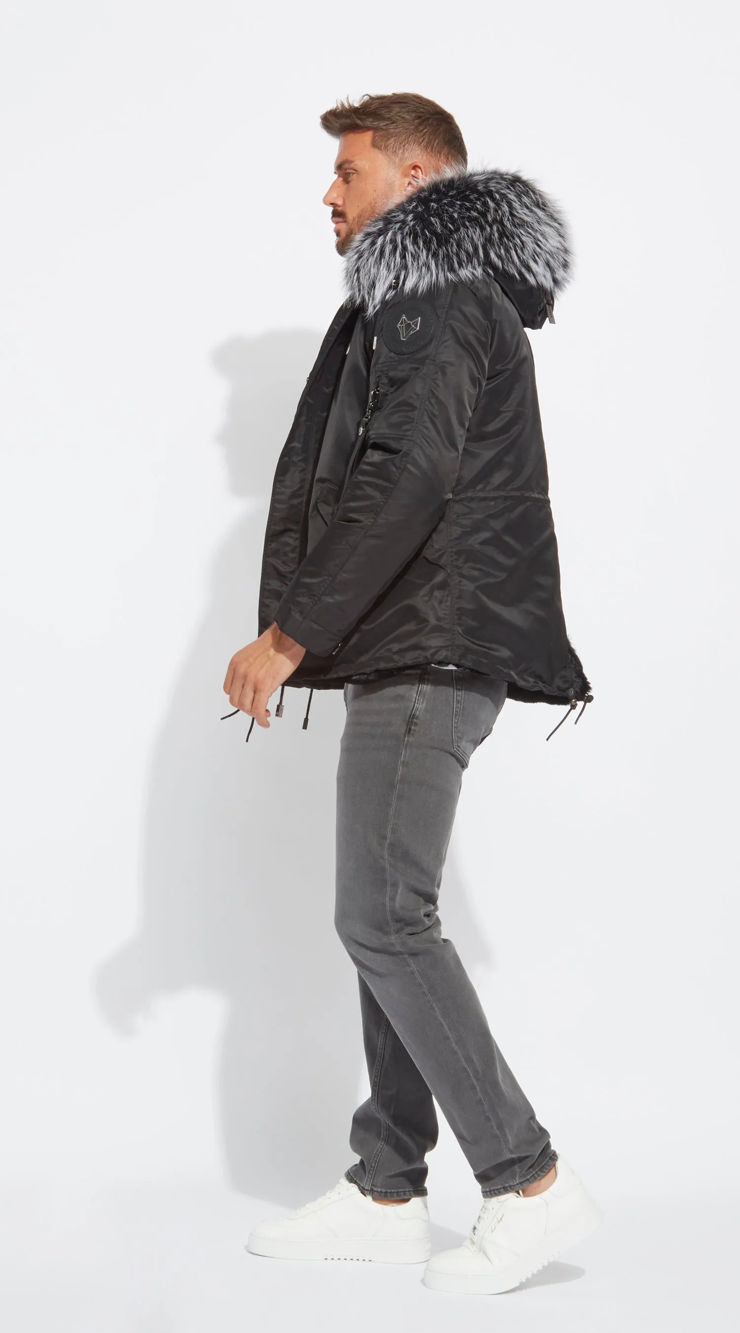 Mens Black Water-Repellent Luxy Fur Parka - Black Mist