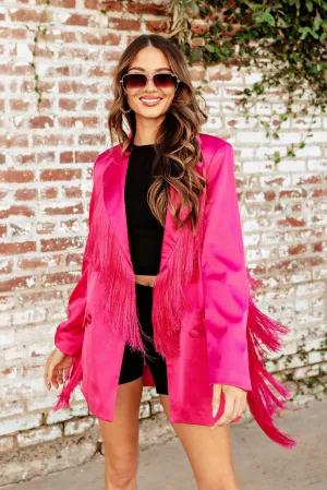 NEW!! Fuchsia Fringe Satin Blazer