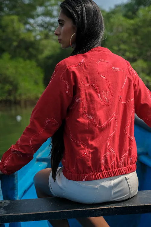 Okhai 'Maritime' Pure Cotton Hand Embroidered Bomber Jacket