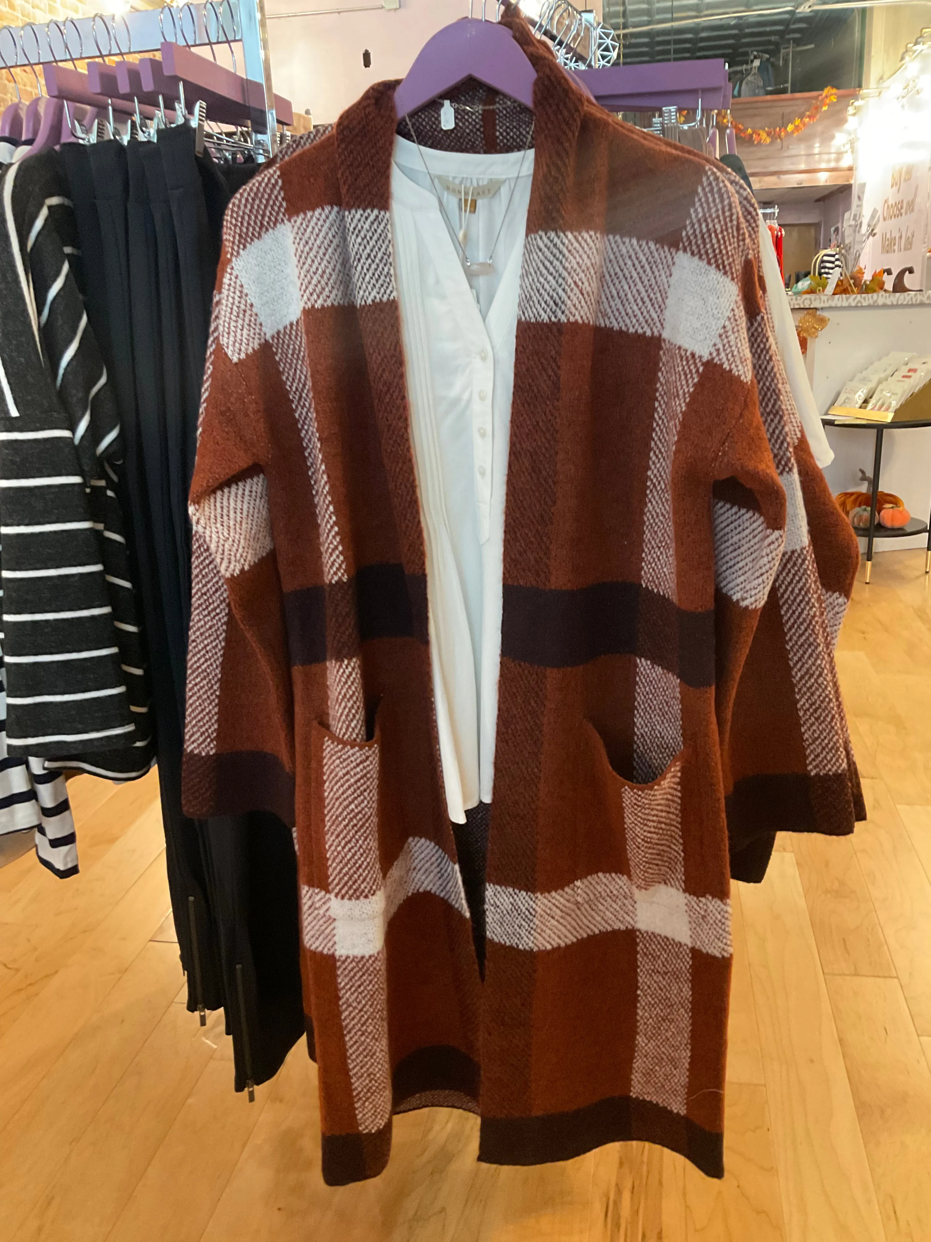 Orange fashion village plaid cardigan