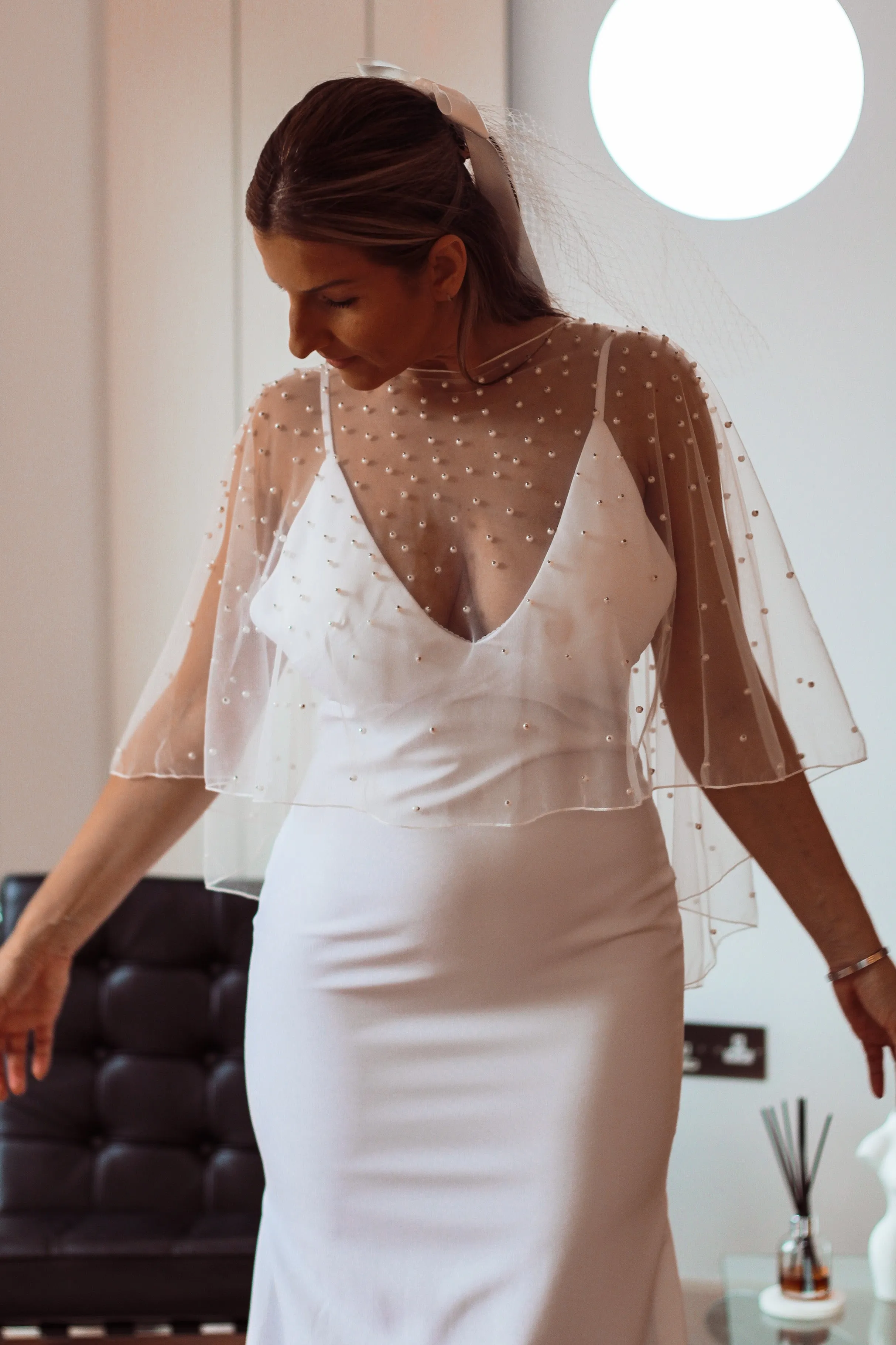 Pearl Embellished Bridal Cape