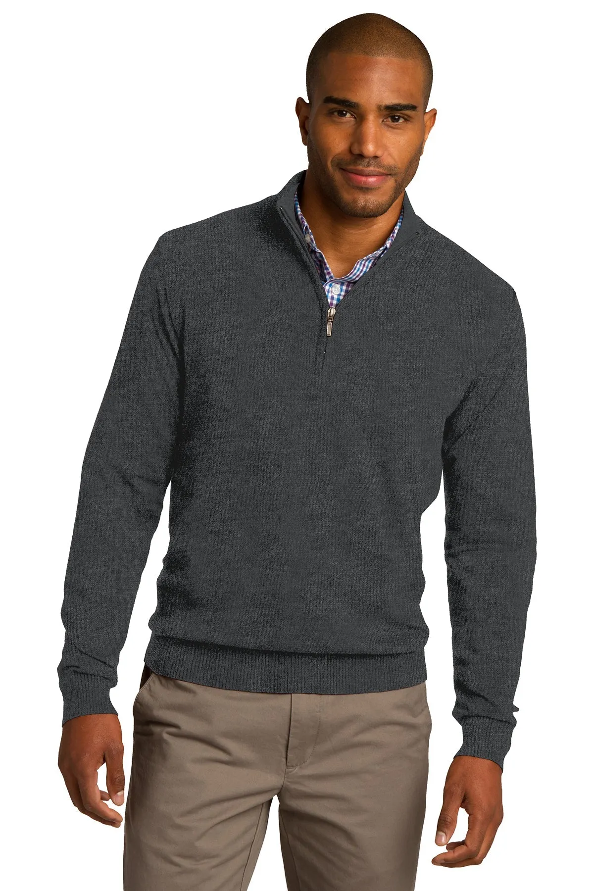 Port Authority 1/2-Zip Branded Sweaters, Charcoal Heather