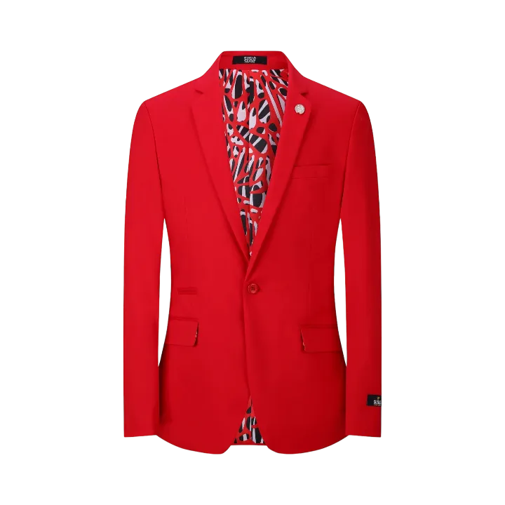 Red Men's Blazer Jacket Stretch Fabric Notch Lapel Slim-Fit Style-S1601