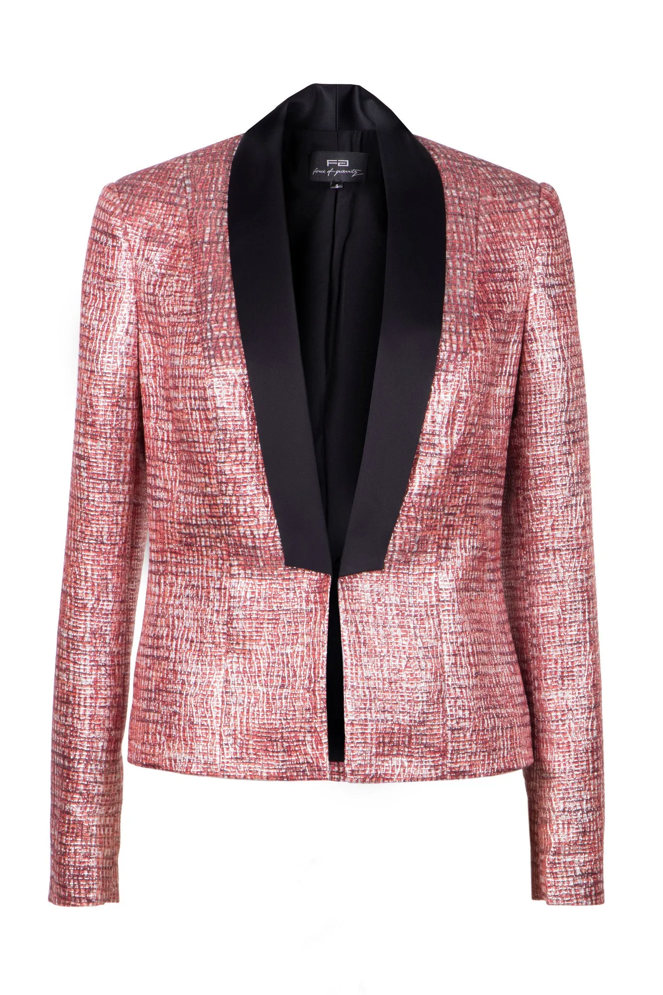 Satin-trimmed lurex tweed jacket