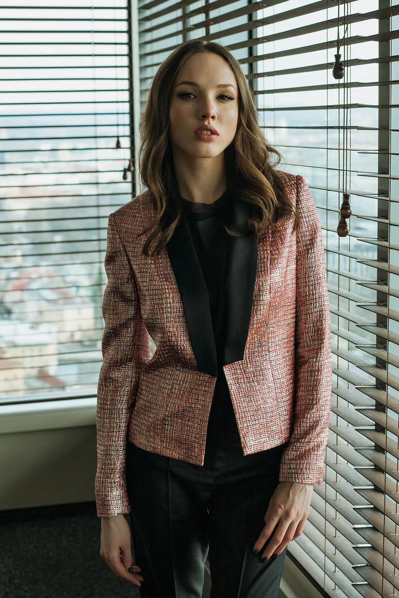 Satin-trimmed lurex tweed jacket