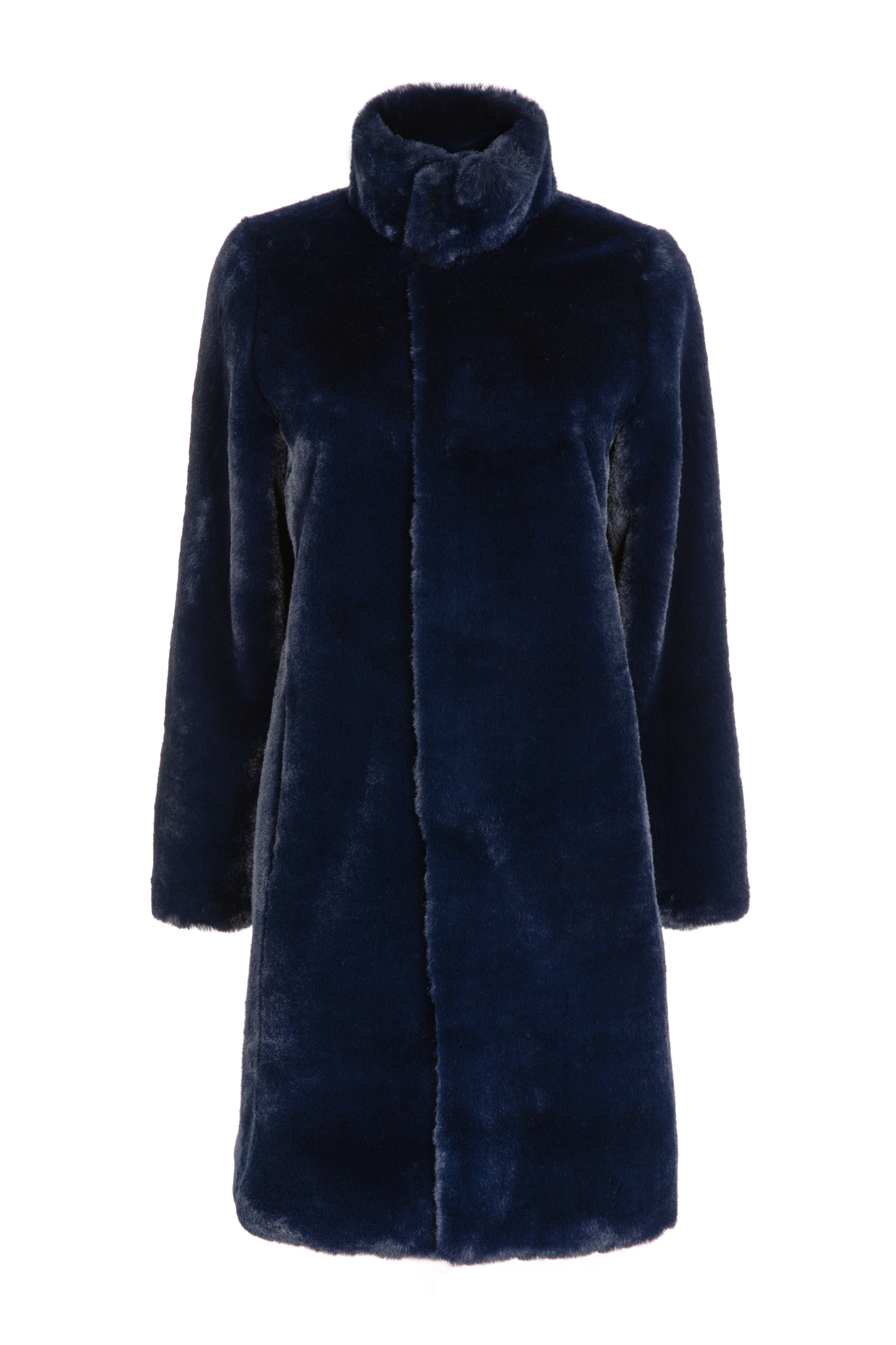 Signature Jackie Stand Collar Recycled Vegan Faur Fux Shearling Coat | Ink Blue