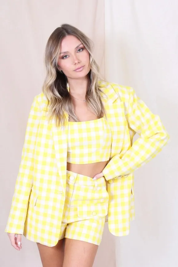 Spring Summer Yellow Plaid Tweed Blazer