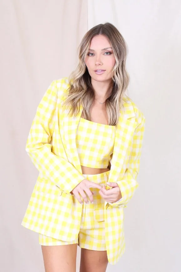 Spring Summer Yellow Plaid Tweed Blazer