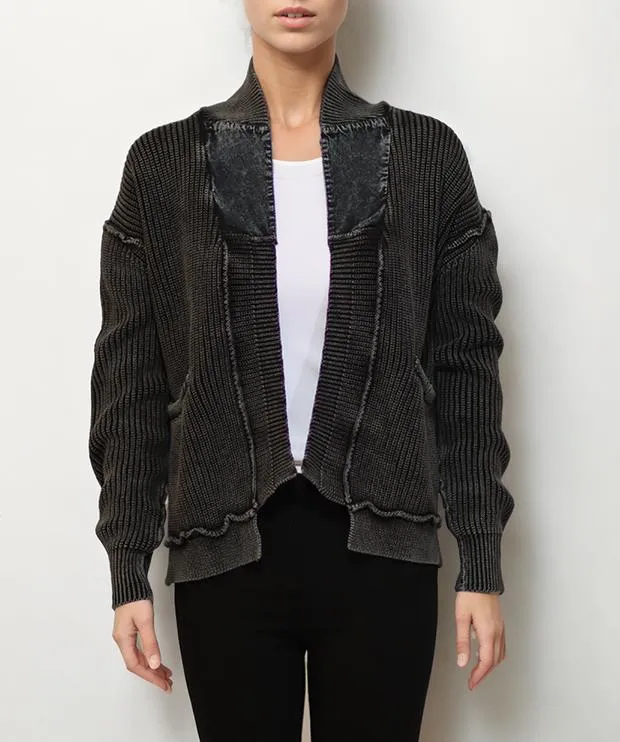 Stonewashed Shaker Stitch Open Front Cardigan by Metric