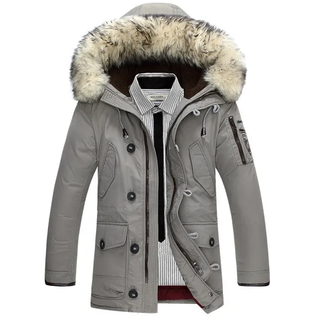 Uwback White Duck Down Jackets Men Fur Hooded Super Warm Winter Jackets Fashion Plus Size 4XL Outwear Coats Thick Parkas CAA223