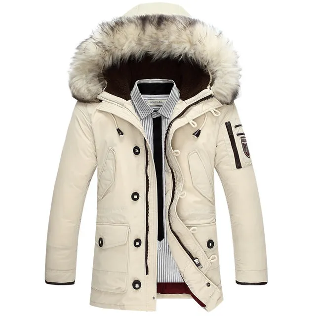 Uwback White Duck Down Jackets Men Fur Hooded Super Warm Winter Jackets Fashion Plus Size 4XL Outwear Coats Thick Parkas CAA223