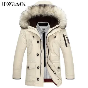 Uwback White Duck Down Jackets Men Fur Hooded Super Warm Winter Jackets Fashion Plus Size 4XL Outwear Coats Thick Parkas CAA223