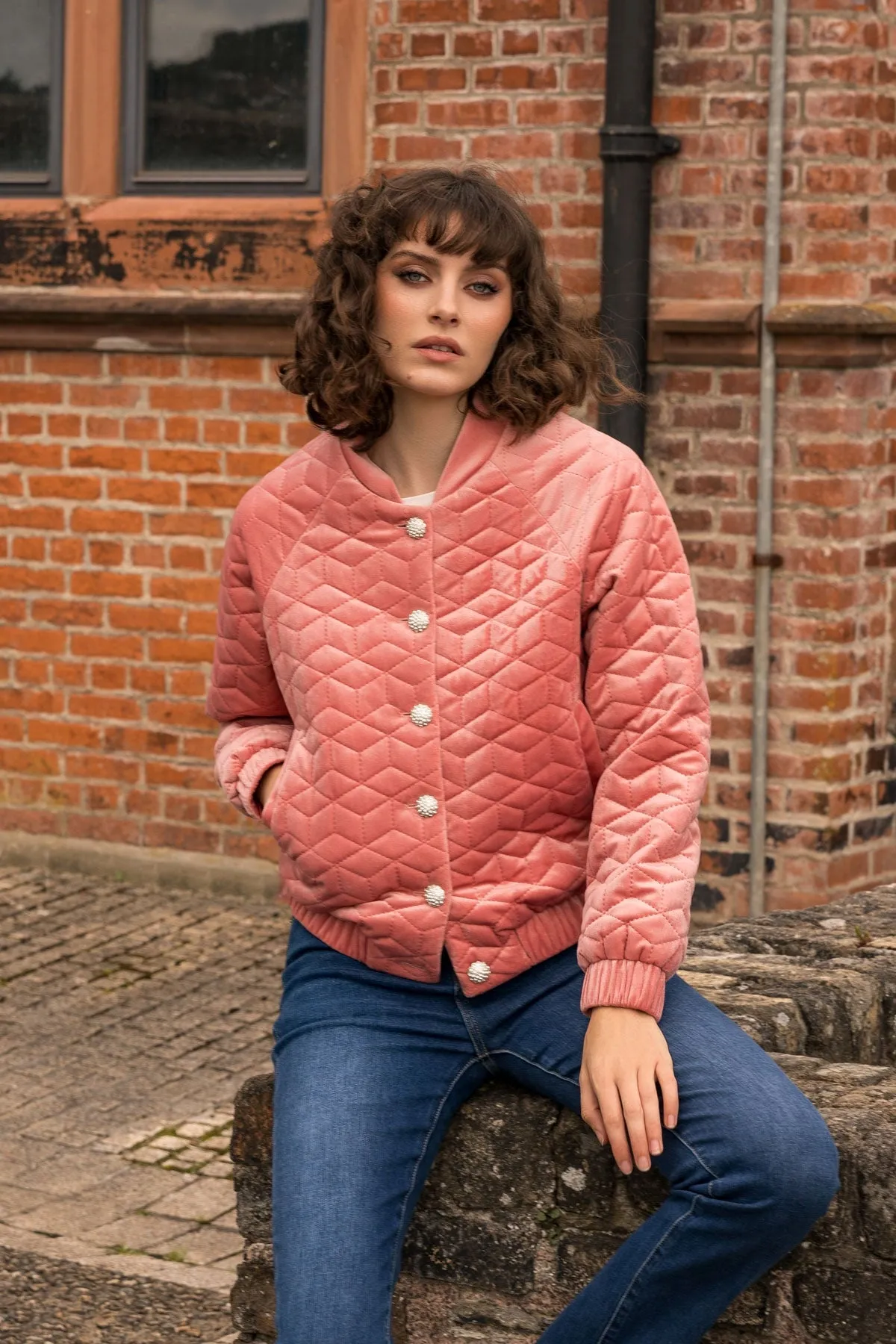 Velvet Bomber Jacket in Rose