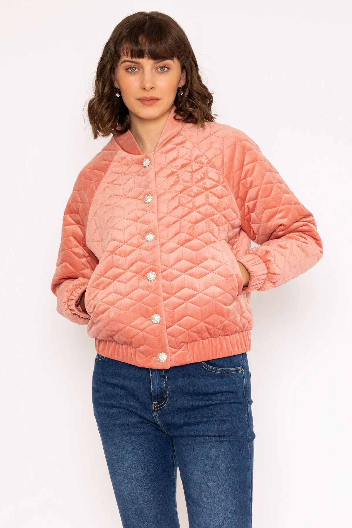 Velvet Bomber Jacket in Rose