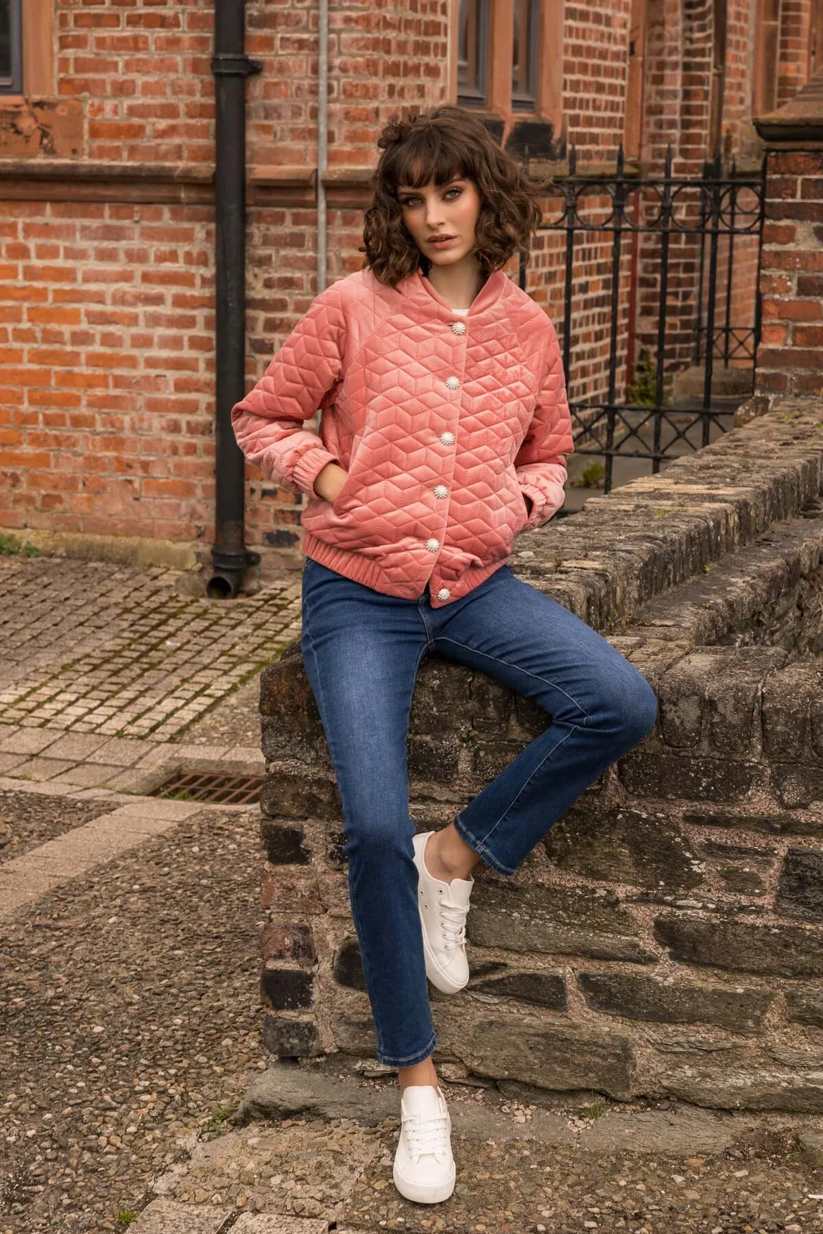 Velvet Bomber Jacket in Rose